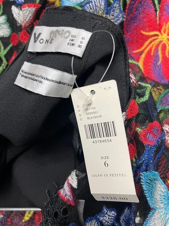 Anthropologie Janine Embroidered Dress features a high neck, sheer cap sleeves 6 - Picture 9 of 9